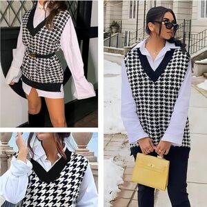 Black and White Houndstooth Sweater Vest